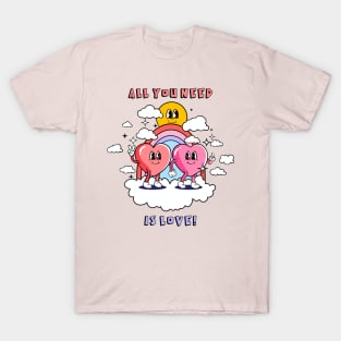 Vintage all you need is love retro Valentines Day print T-Shirt